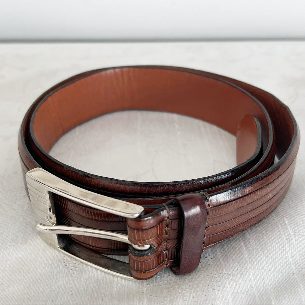 TORINO ANILINE KIPSKIN SHOULDERS Brown Patterned Leather Belt 4631 Sz 34 USA